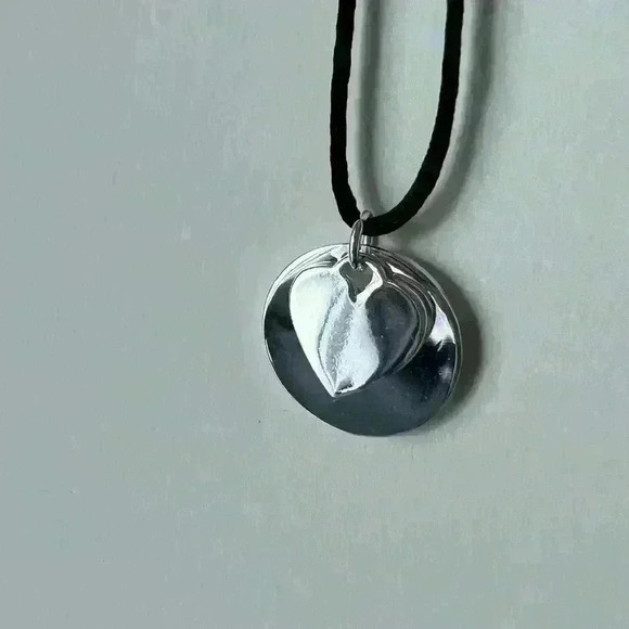 Sweetheart Layered  Silver Heart Circle Valentines Day Medallion Necklace - Picture 7 of 10